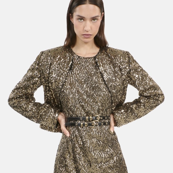 NWT! The Kooples Gold Blazer with Metallic Finish, Size 2 - Picture 2 of 13